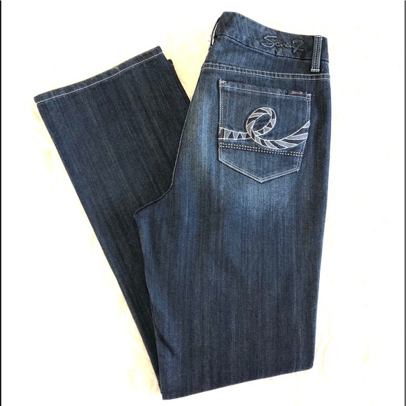 Seven 7, Jeans Size 12 Boot Cut Embroidered Jeans Dark Wash High Rise - Picture 4 of 8